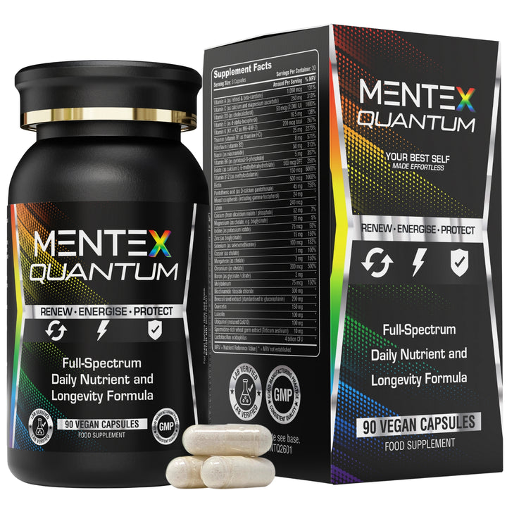 Mentex® Quantum NAD Supplements Multivitamin - Comprehensive Vitamins & Chelated Minerals with Nicotinamide Riboside, Spermidine, Ubiquinol CoQ10, Broccoli Seed Extract, Quercetin | 30 Day Supply