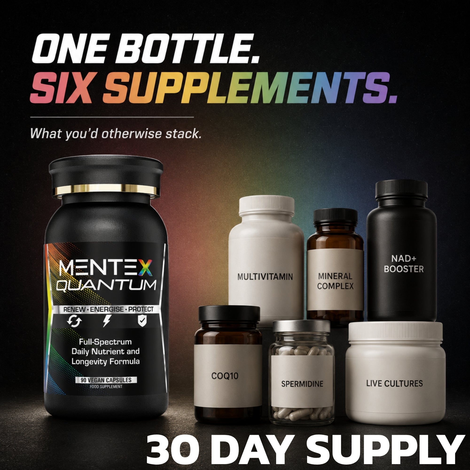 Mentex® Quantum NAD Supplements Multivitamin - Comprehensive Vitamins & Chelated Minerals with Nicotinamide Riboside, Spermidine, Ubiquinol CoQ10, Broccoli Seed Extract, Quercetin | 30 Day Supply