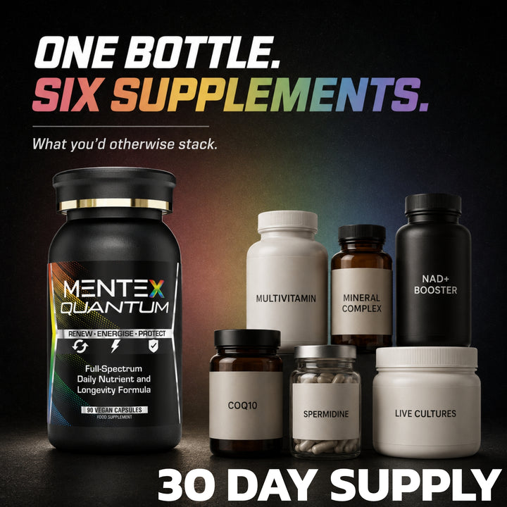 Mentex® Quantum NAD Supplements Multivitamin - Comprehensive Vitamins & Chelated Minerals with Nicotinamide Riboside, Spermidine, Ubiquinol CoQ10, Broccoli Seed Extract, Quercetin | 30 Day Supply
