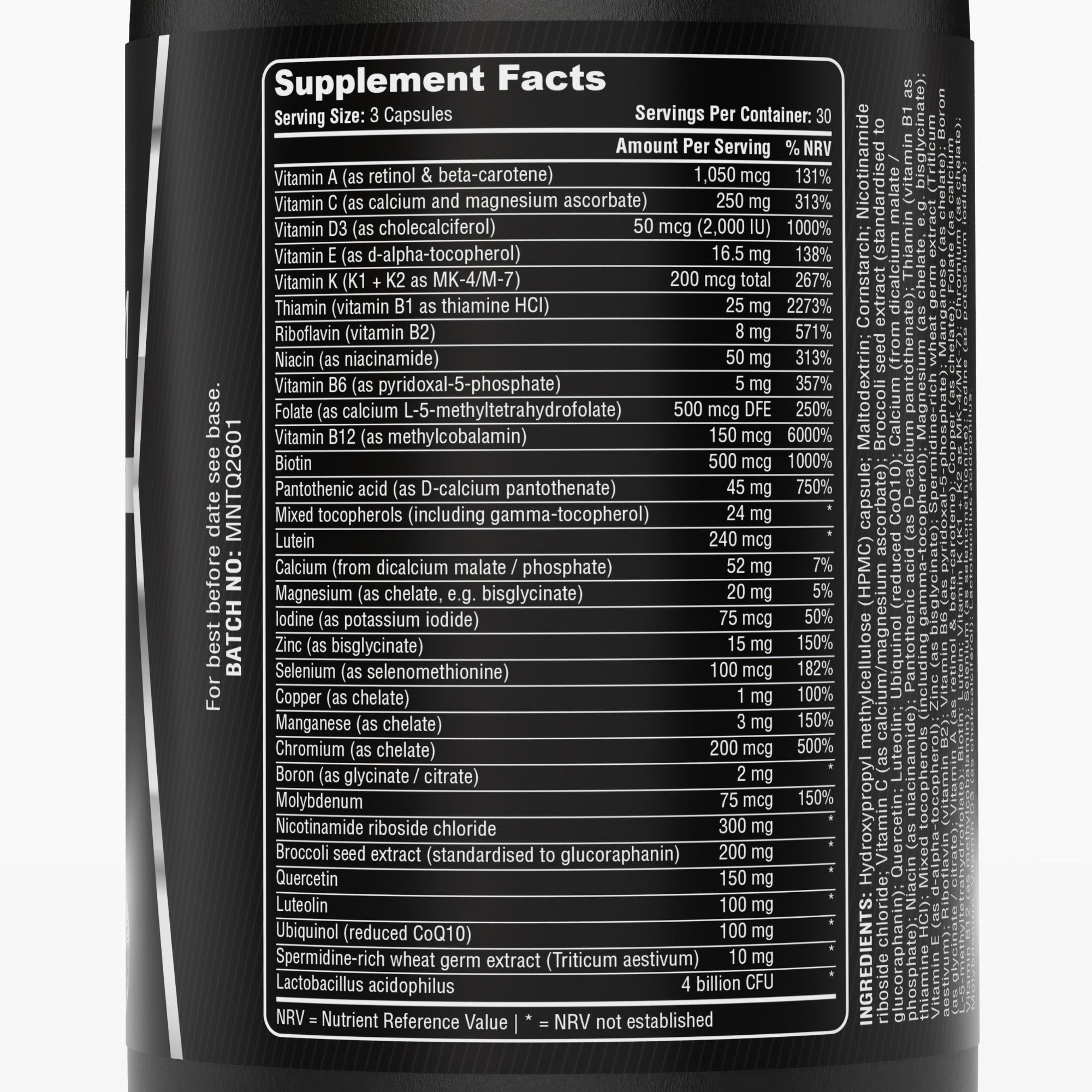 Mentex® Quantum NAD Supplements Multivitamin - Comprehensive Vitamins & Chelated Minerals with Nicotinamide Riboside, Spermidine, Ubiquinol CoQ10, Broccoli Seed Extract, Quercetin | 30 Day Supply