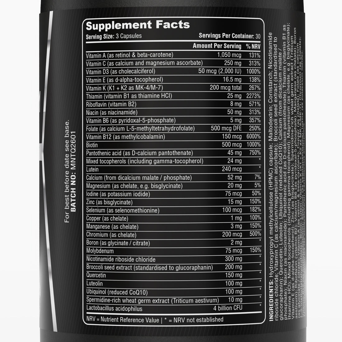Mentex® Quantum NAD Supplements Multivitamin - Comprehensive Vitamins & Chelated Minerals with Nicotinamide Riboside, Spermidine, Ubiquinol CoQ10, Broccoli Seed Extract, Quercetin | 30 Day Supply